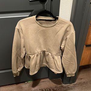 Zara peplum sweatshirt, tan, size S